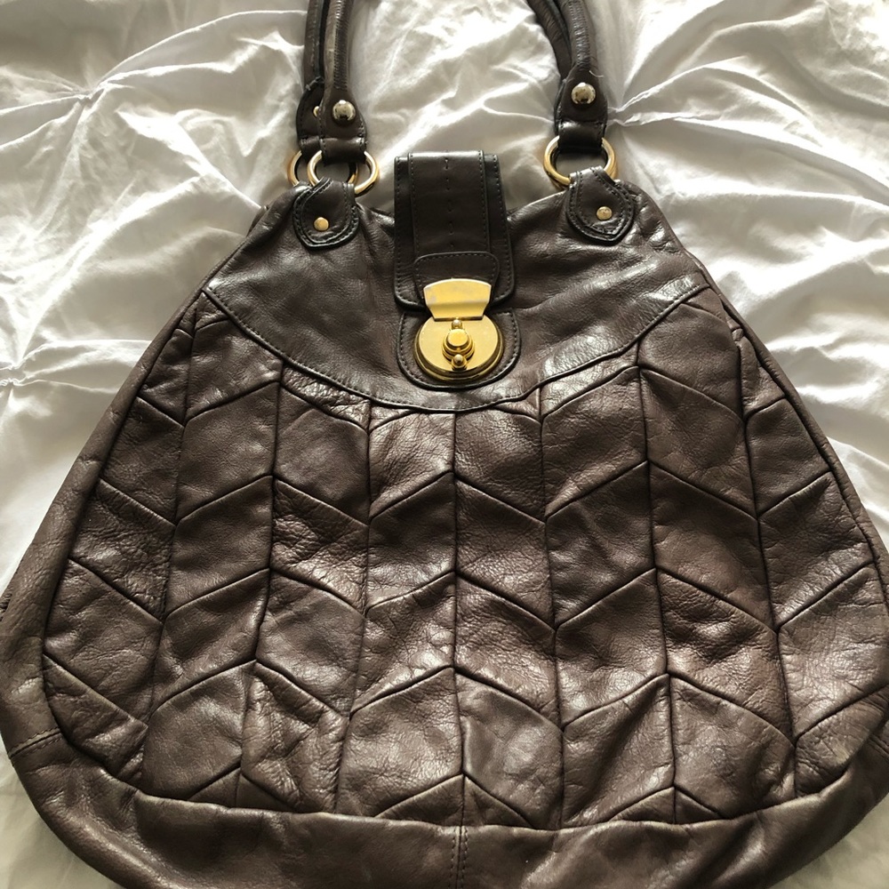 Genuine Leather Grey Pattern Hobo Purse